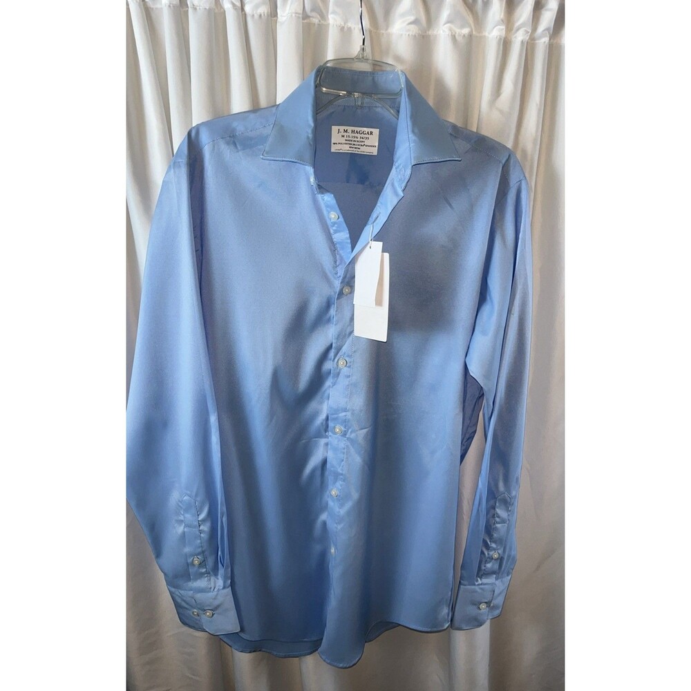 J.M Haggar Performance Men’s Light Blue Dress Shirt Size M 15-15.5 34/35 Office